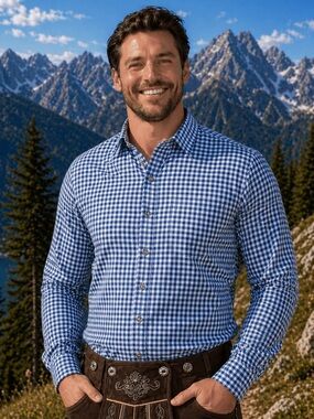 Men's Oktoberfest Bavarian Shirt German Trachten Lederhosen Shirt blue